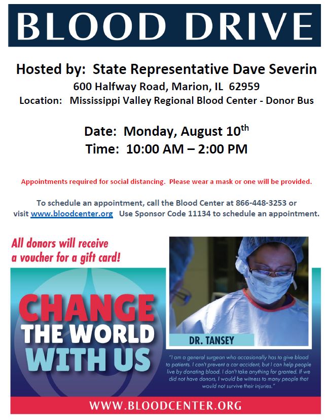Rep. Severin to Host August Blood Drive