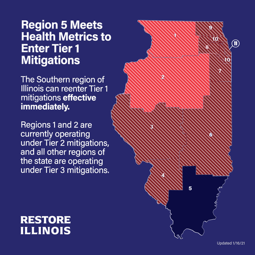 IDPH Announces Region 5 Moves into Tier 1 Mitigation – Limited Indoor Dining